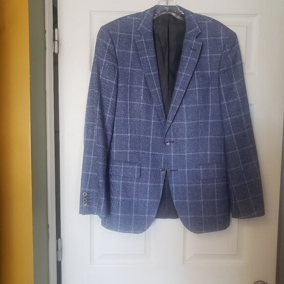 Hugo Boss Genius Blue Plaid Wool Sport Coat Slim Fit size 38R - Picture 1 of 16